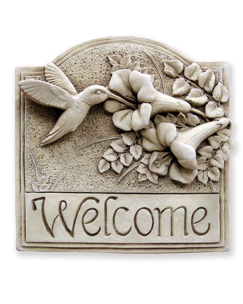 Cast Stone Welcome Plaque Featuring Hummingbirds Hummingbird Welcome Plaque